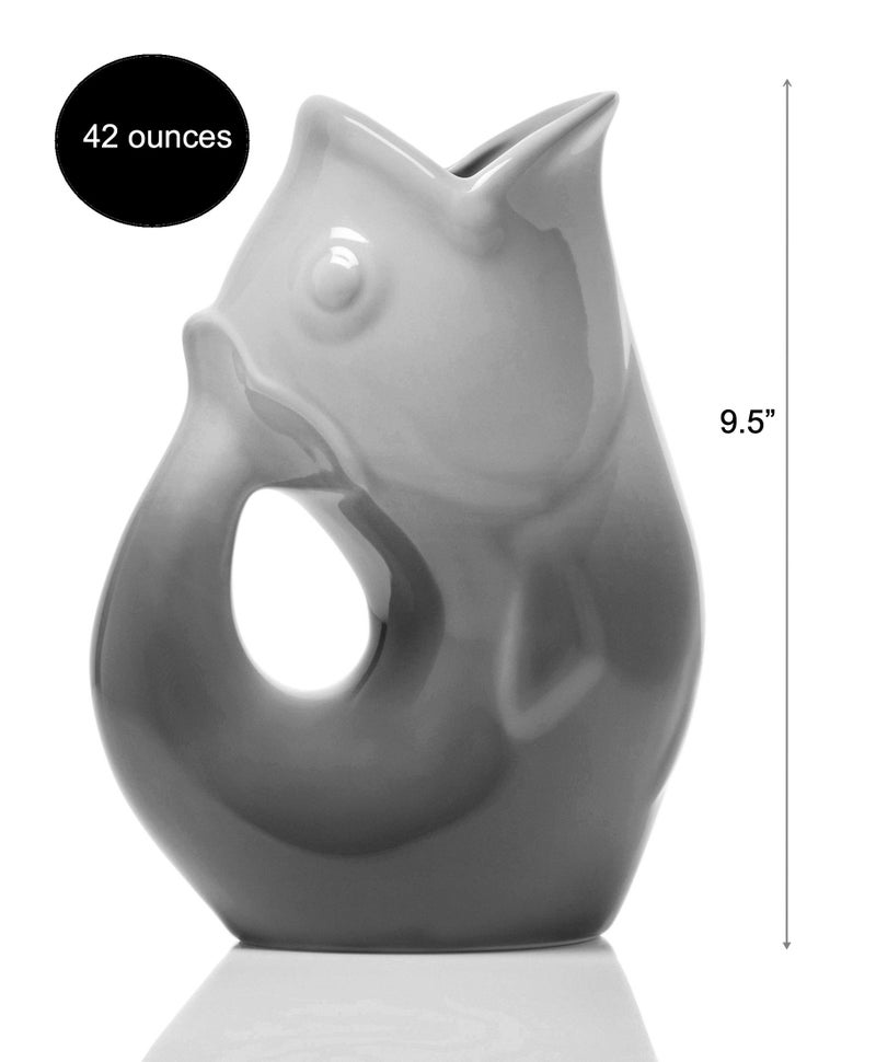 Gurgle Pot Ombre Grey Ceramic Beverage Jug 42 Ounce Gurgling Pitcher - Image 2